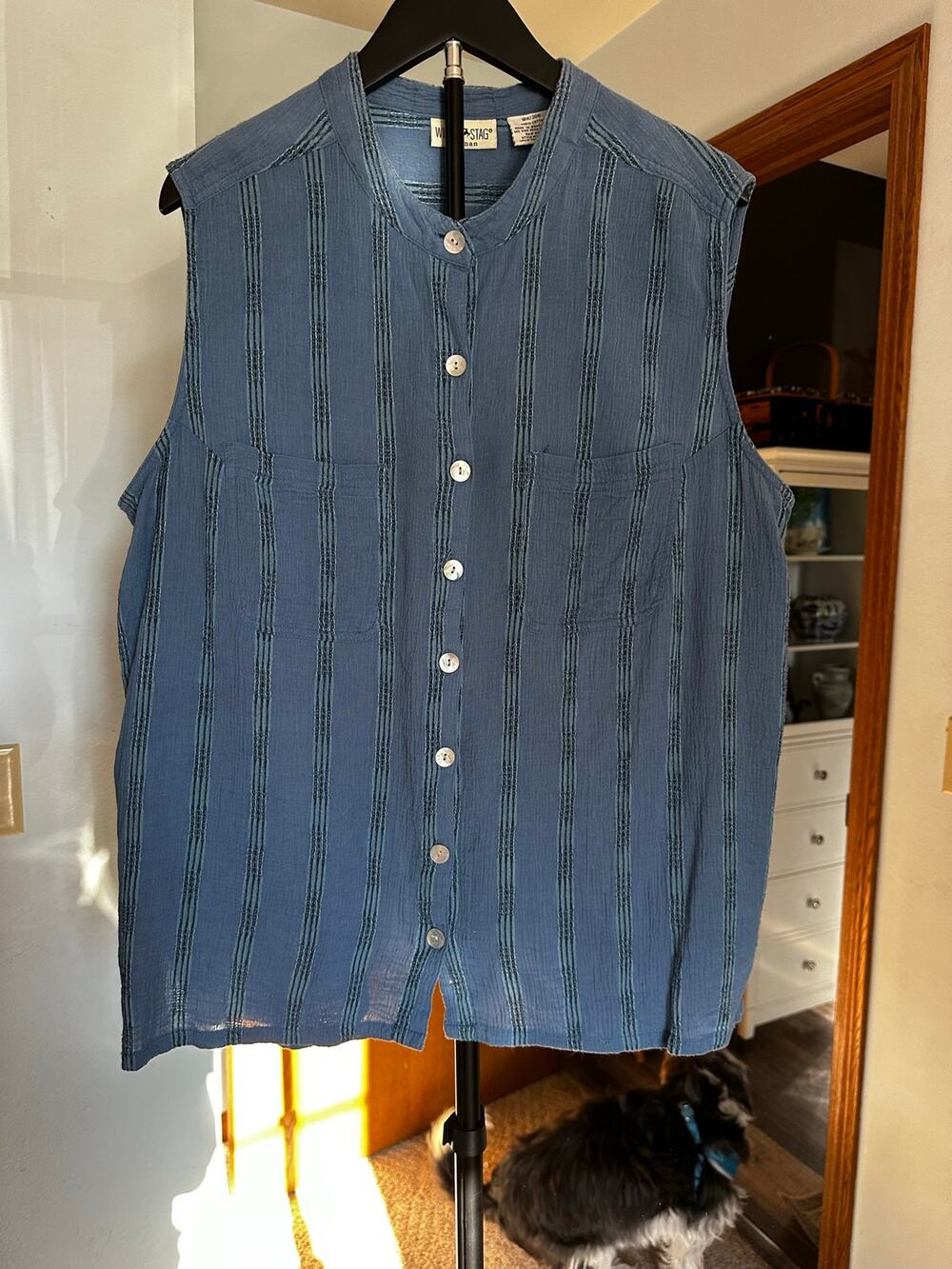 Vintage White Stag Embroidered Denim Sleeveless Blouse Vest 18W/20W